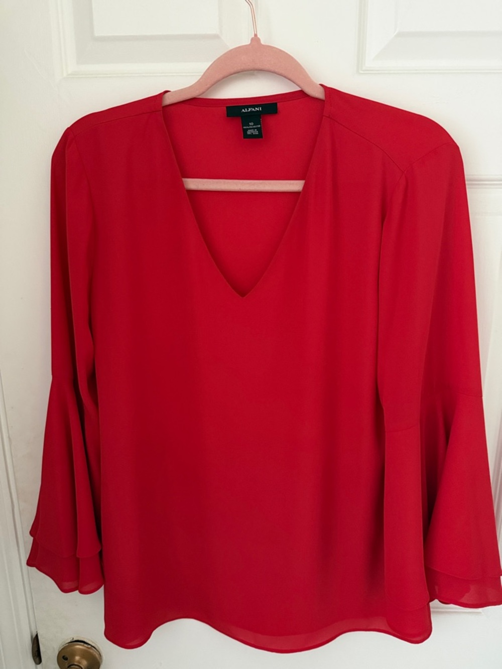 Alfani Red V-Neck Bell-Sleeve Blouse